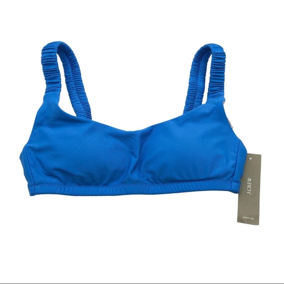 NWT J.Crew Scrunchie-Strap Squareneck Sports Bra Style Bikini Swim Top Blue S - Picture 2 of 6